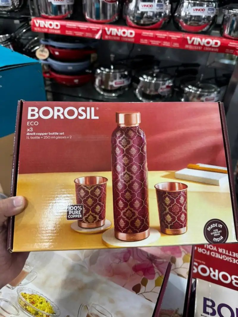 Borosil ECO Amrit Copper Set — Maroon Print gift box