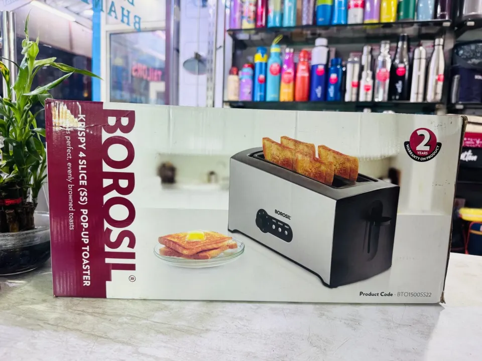 Borosil 4-slice pop-up toaster box on the store counter